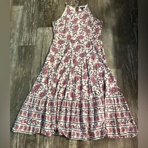 Chaps Red, Blue, and White Floral Halter Maxi Dress